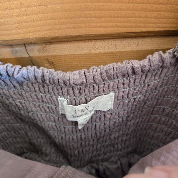 Chelsea & Violet Mixed Media Puff Sleeve Boho Mini Dress Long Sleeve Olive Small - Picture 3 of 4